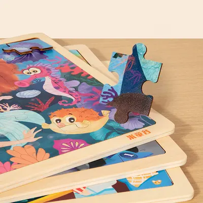 Wooden Flat Puzzle for Toddlers Ages 2-5 Educational Brain Development Toy - 4