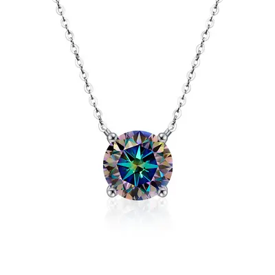 S925 gümüş moissanite kolye, dört pençeli tasarım, çıkıltı zinciri - 9