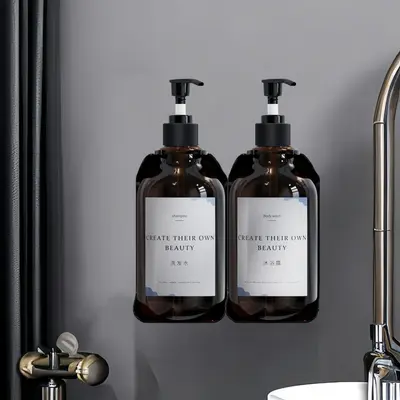 Wall-Mounted Soap Dish Without Punching, Press Dispenser Bottle for Shampoo and Shower Gel - 13