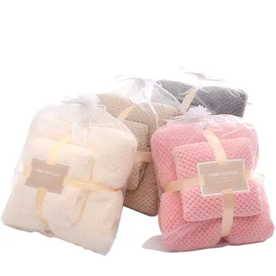 Korallenfleece-Handtuchset mit Mutter-Kind-Kombination und Bademütze - 5