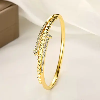 Wide round three-row crystal bracelet, metal snap clasp - 12