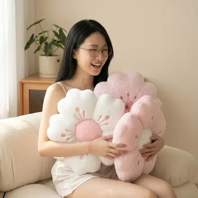 Pink Cherry Blossom Decorative Pillow for Bay Window