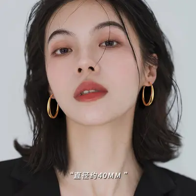 S999纯银大圆圈耳环女款小众轻奢高级感个性素圈耳扣耳饰抖音代发 - 10