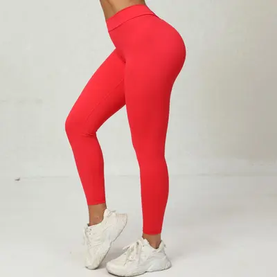 Dikişsiz Şeftali Kalça Yoga Pantolonu V Bel Dar Kesim - 4