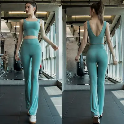 瑜伽服套装女春夏拉链立领运动外套上衣训练跑步显瘦微喇健身长裤