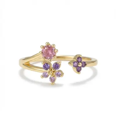 Cross-border best-selling INS style zircon-studded adjustable lively ring for women sweet and lovely floral elegant ring - 11