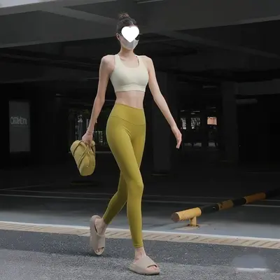 专业运动瑜伽裤女裸感高腰收腹提臀紧身亮色系健身裤落叶黄灰