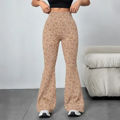 Women's Leopard Print Yoga Micro Flare Pants, High Waist Butt Lift - 12
