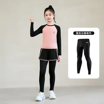 回力儿童紧身女童速干衣篮球服训练瑜伽足球健身打底跑步运动套装 - 8