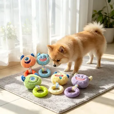 Langlebiges Hundespielzeug, quietschende Monster-Plüschfigur mit TPR-Kauring - 2