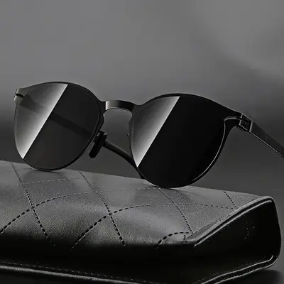 Schwarze Retro-Herrensonnenbrille, Rahmen aus Edelstahl - 12