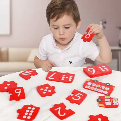 Wooden Number Recognition Puzzle with Number Matching Car, Educational Kids Toy - 7