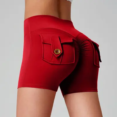 Women's Peach Hip Yoga Shorts with Cargo Pockets, Quick-Dry - 9
