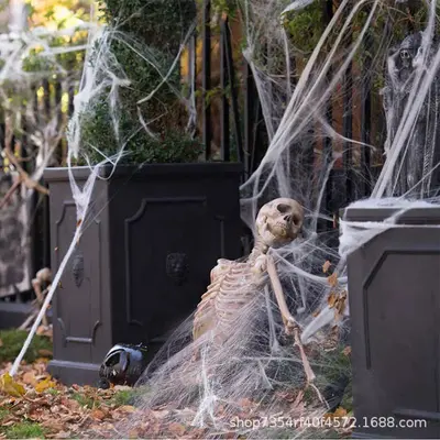 Halloween Spider Web and Spider Cotton Haunted House Decor Set - 3