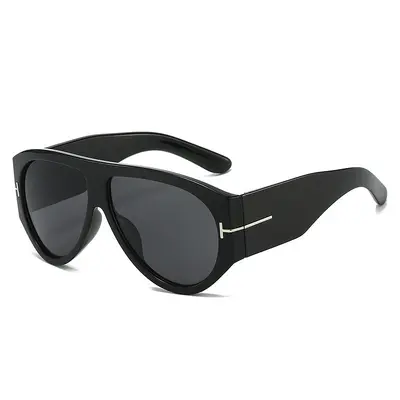 Oversized Pilot Sunglasses for Women, Black Frame, Brown Lens, UV Protection - 5