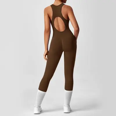 Long Backless Tight Yoga Jumpsuit, High Elasticity - 12