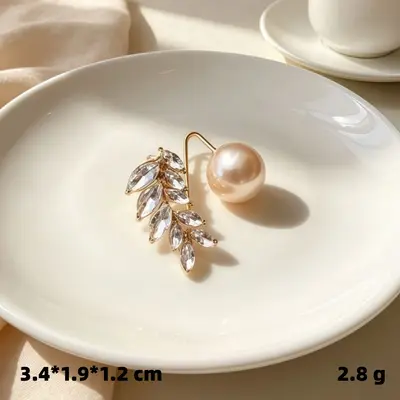 Perlen-Zirkon-Blumenbrosche mit Blattmotiv und Sicherheitsverschluss - 11