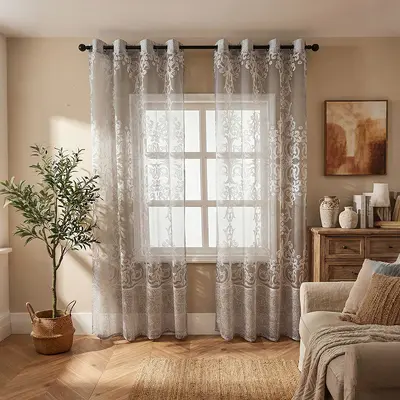 Nordic minimalist yarı karartma tül perde, katyonik renk bloklu, hazır - 12