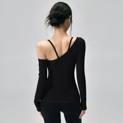 Yoga T-shirt kadın, uzun kollu, dar kesim, çapraz omuz - 7