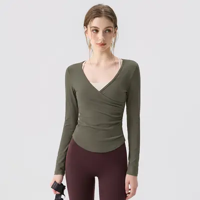 Women's Yoga Outfit with Cross V-Neck, Pilates Training - 6