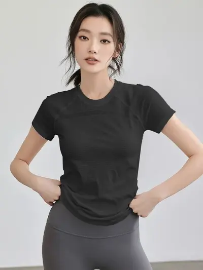 Kısa Kollu Hızlı Kuruyan Spor Fitness ve Yoga T-Shirt, Vücut Hatlı