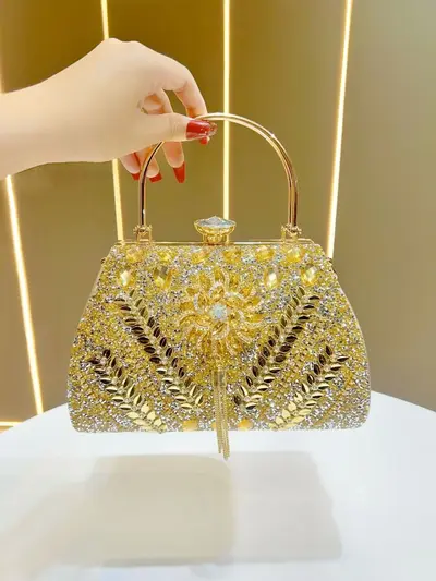 Damen-Abendtasche mit Strass, großes Fassungsvermögen, Umhängetasche