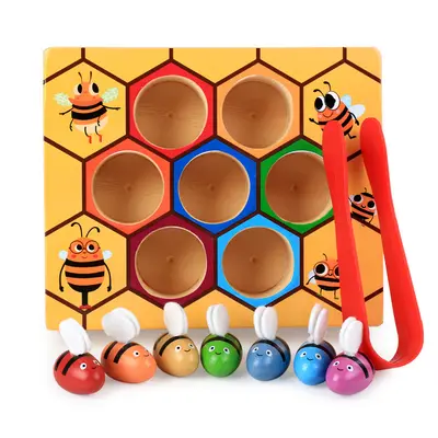 Ahşap Arı Kovanı Oyunu, Renk Eşleştirme Montessori Eğitim Materyali - 6