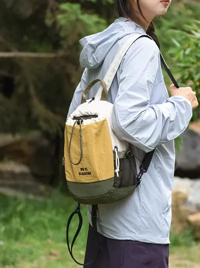 Outdoor Color-Block Drawstring Small Backpack, Lightweight Crossbody Travel and Hiking Bag - 3