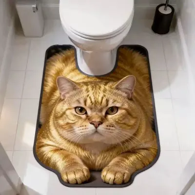 Cute Kitten Diatomite Toilet Mat, Absorbent and Quick-Drying
