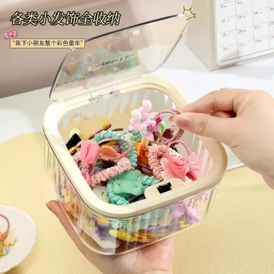 Transparent Desktop Storage Box with Pop-Up Lid for Hair Accessories