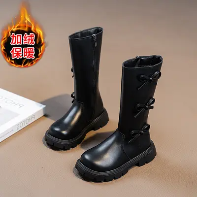 Mädchen-Lederstiefel, lang, Herbst/Winter 2026, mit Schleife - 8