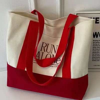 Women's Canvas Bag, Large Capacity Single Shoulder, Simple Korean-Style Design