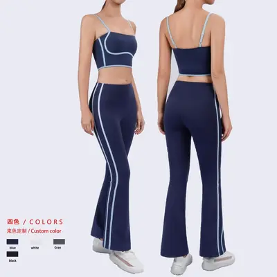 Kadın yüksek bel mikro flare yoga pantolonu, yan çift şeritli, karın sıkılaştırıcı, yüksek - 2