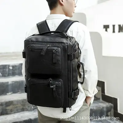 Modischer Rucksack im Ledersteil-Look mit Laptopfach, multifunktional - 7