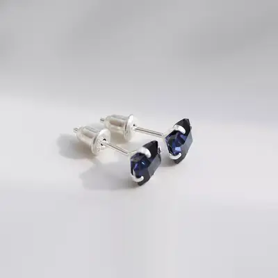 Robinia natural blue sapphire stud earrings, S925 sterling silver - 3