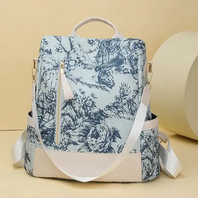 Damenrucksack aus PU mit Blumenmuster, wasserabweisend, diebstahlsicher - 9