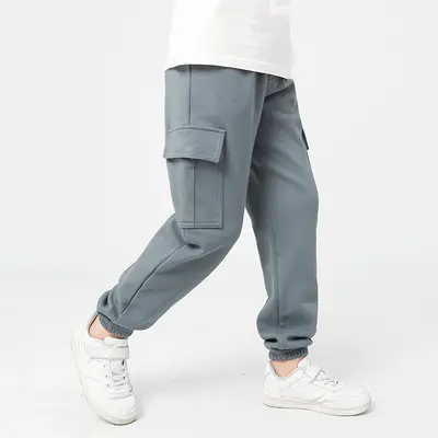Korean Style Kids' Solid Color Sports Cargo Pants for Big Kids - 13