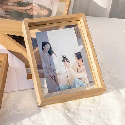Ahşap Görünümlü 6 inç Masa Üstü Çift Taraflı Cam Fotoğraf Çerçevesi