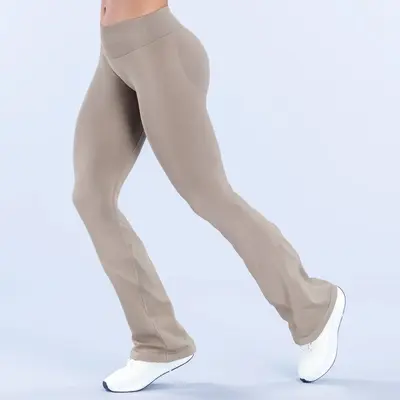 Micro Flare Seamless Mid-Waist Yoga Pants, Full Matte Fitness Leggings - 12