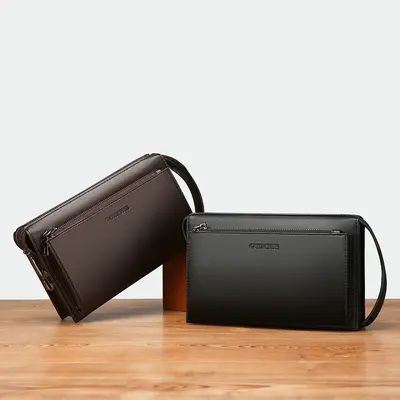 Men's Leather Clutch Bag with Combination Lock, Large Capacity - 3