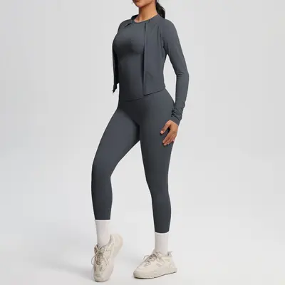 Brushed Women's Three-Piece Short-Sleeve Yoga Set, Breathable - 12