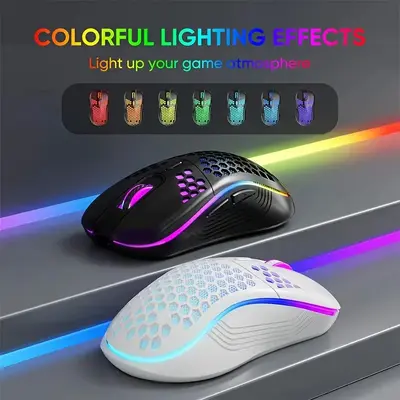 Kablosuz şarj özelliğine sahip, RGB aydınlatmalı, hafif oyuncu dizüstü bilgisayar aksesuarı olan oyuklu mouse. - 3