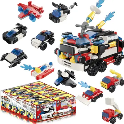 Children's Building Block Car Set, Fire Engine and Police Car - 4