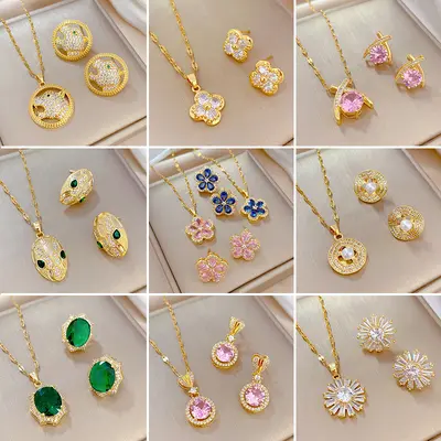 Full Zirconia Copper Earring and Necklace Set