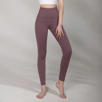 Damen-Yogahose mit hohem Bund, Lycra, gerauter Stoff - 7
