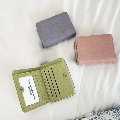 Slim Zipper Short Women's Bi-fold Minimalist Wallet