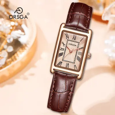 ORSGA Modische Damenuhr, quadratisches Design, Quarz, koreanischer Stil