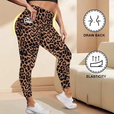 Cepli yüksek bel büyük beden yoga pantolonu, yüksek elastikiyet, kalça kaldırıcı - 12