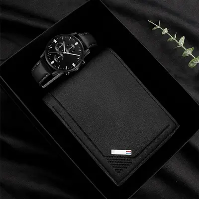 Men's leather belt, watch and bracelet set