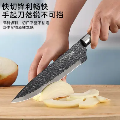 Messerset mit Kochmesser und Obstmesser, Holzmaserung Hammermuster - 5